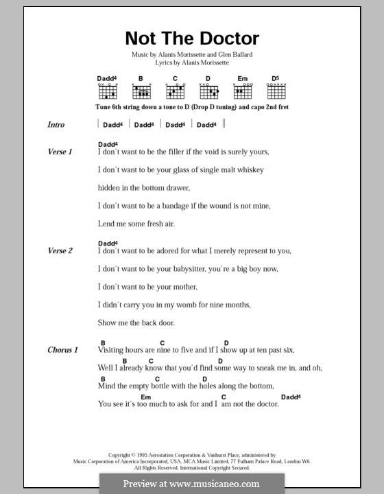 Not The Doctor (from Jagged Little Pill The Musical): Text und Akkorde by Alanis Morissette