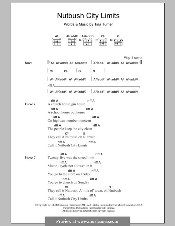 Nutbush City Limits: Text und Akkorde by Tina Turner