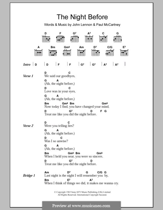 The Night Before (The Beatles): Text und Akkorde by John Lennon, Paul McCartney