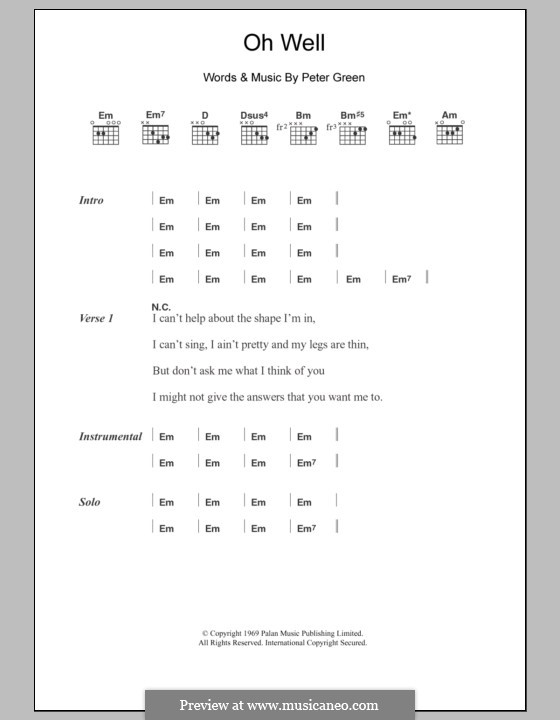 Oh Well (Fleetwood Mac): Text und Akkorde by Peter Green