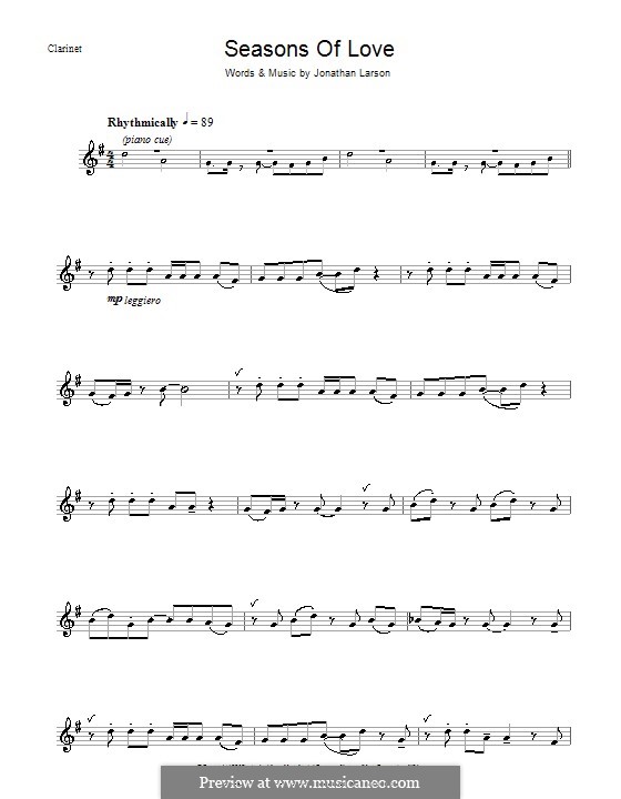 Seasons of Love (from Rent): Für Klarinette by Jonathan Larson