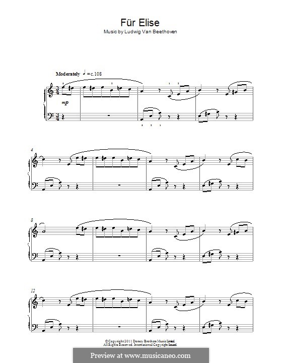 Für Elise, für Klavier, WoO 59 von L.v. Beethoven auf MusicaNeo