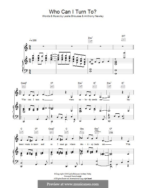 Who Can I Turn To?: Für Stimme und Klavier (oder Gitarre) by Anthony Newley, Leslie Bricusse
