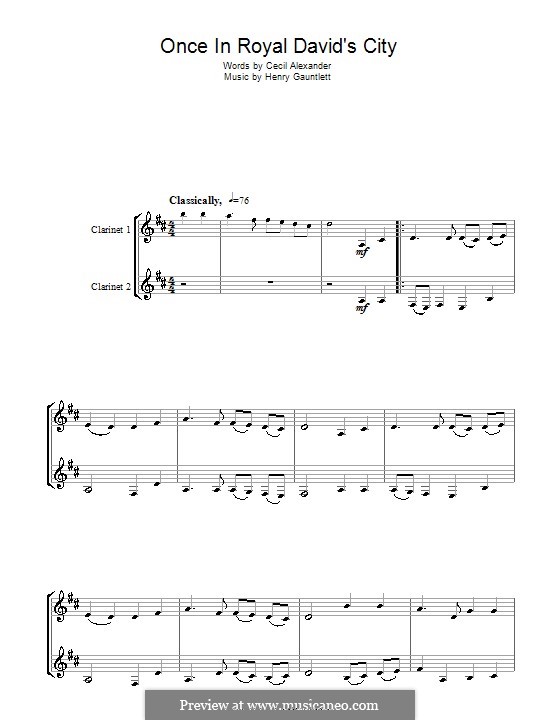 Once in Royal David's City (Printable scores): Für Klarinette by Henry John Gauntlett