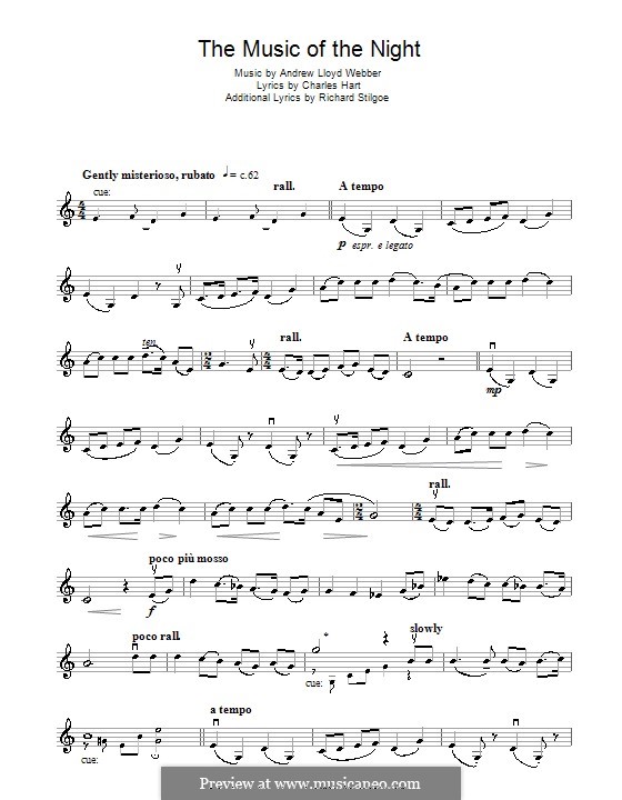 The Music of the Night (instrumental version): Für Violine by Andrew Lloyd Webber