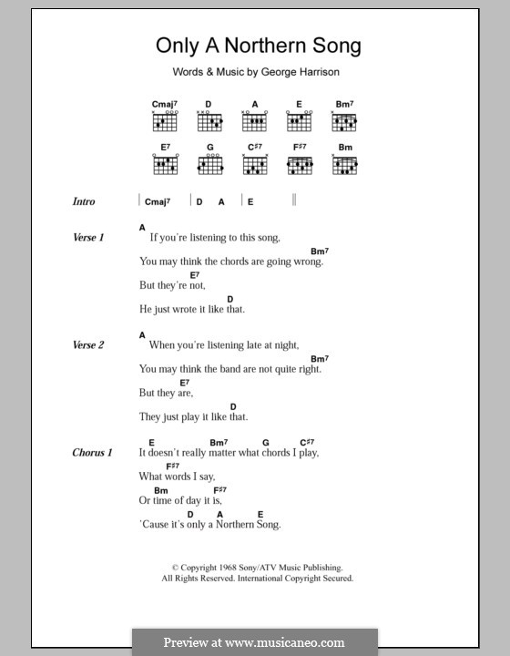 Only a Northern Song (The Beatles): Text und Akkorde by George Harrison