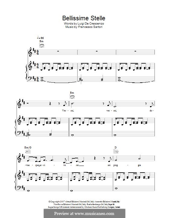 Bellissime Stelle (Andrea Bocelli): Für Stimme und Klavier (oder Gitarre) by Francesco Sartori