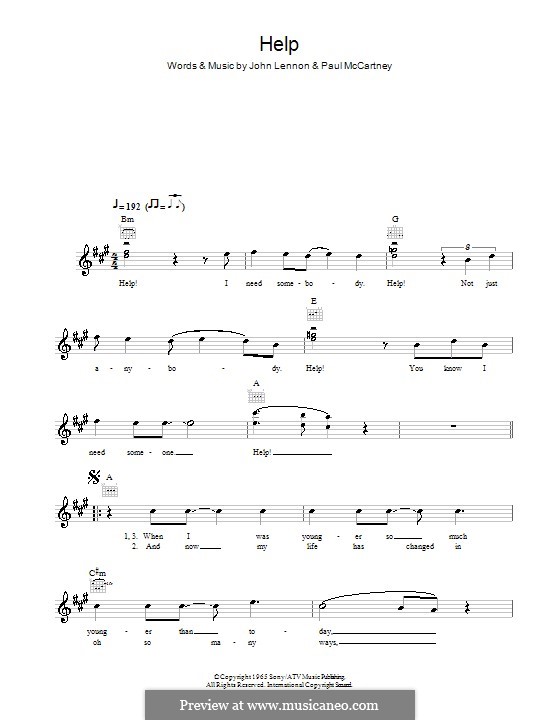 Help! (The Beatles): Melodie, Text und Akkorde by John Lennon, Paul McCartney