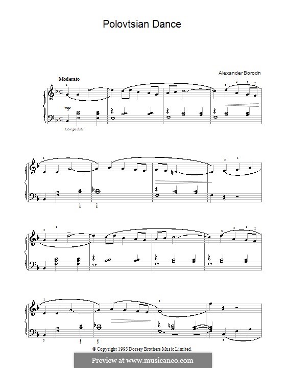 Polovtsian Dances (Printable Scores): Einfache Noten für Klavier (Fragment) by Alexander Porfiryevich Borodin