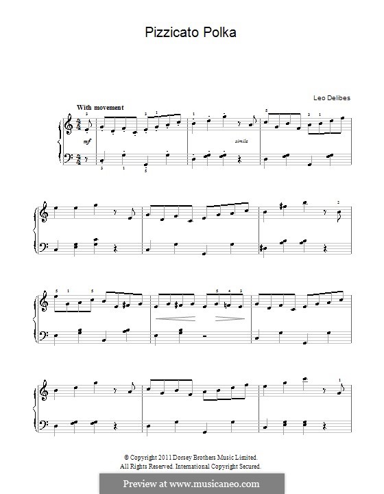 Sylvia: Pizzicati, for easy piano by Léo Delibes