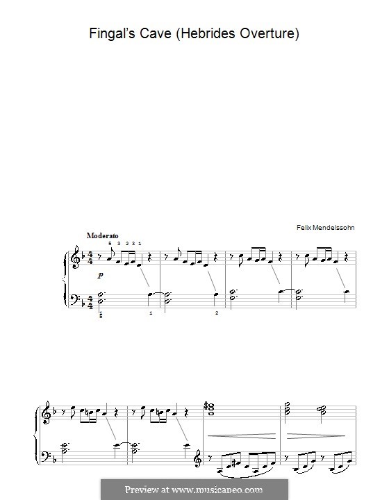 Die Hebriden oder Die Fingalshöhle, Op.26: Klavierversion für Anfänger (Fragment) by Felix Mendelssohn-Bartholdy