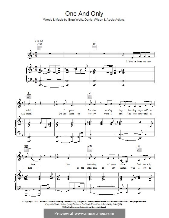 One and Only: Für Stimme und Klavier (oder Gitarre) by Adele, Daniel Wilson, Greg Wells