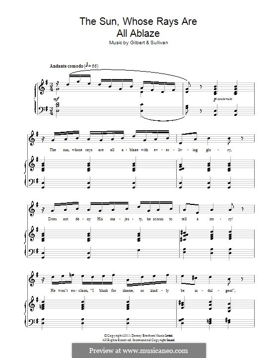 The Sun, Whose Rays are All Ablaze: Für Stimme und Klavier by Arthur Sullivan