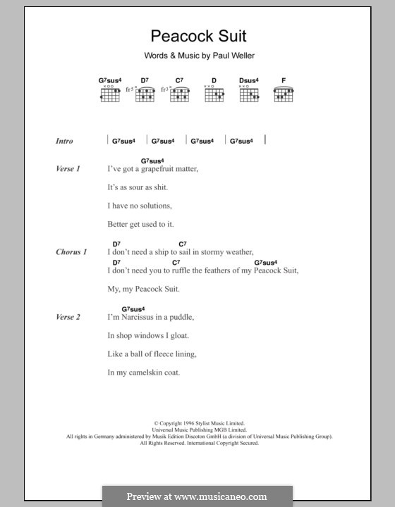 Peacock Suit: Text und Akkorde by Paul Weller