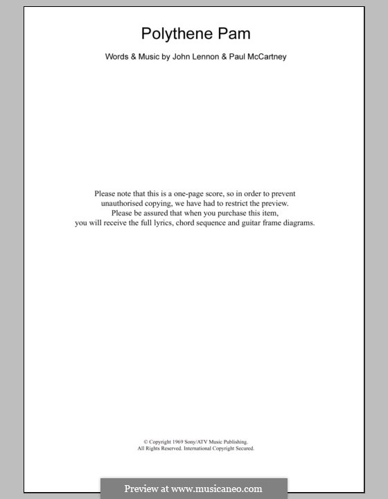 Polythene Pam (The Beatles): Text und Akkorde by John Lennon, Paul McCartney