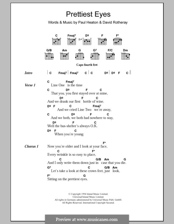 Prettiest Eyes (The Beautiful South): Text und Akkorde by David Rotheray, Paul Heaton