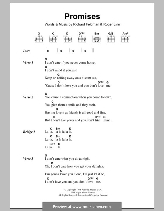 Promises (Eric Clapton): Text und Akkorde by Richard Feldman, Roger Linn