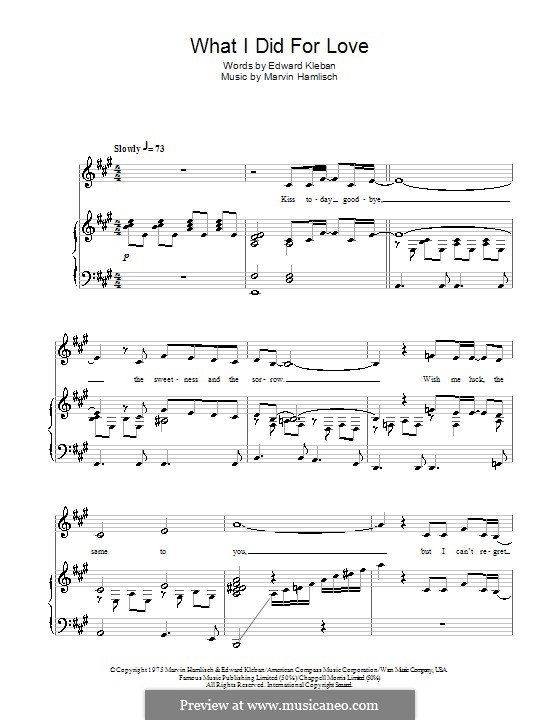 What I Did for Love (Priscilla Lopez): Für Stimme und Klavier by Marvin Hamlisch