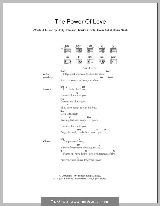 The Power of Love (Frankie Goes To Hollywood): Text und Akkorde by Brian Nash, Holly Johnson, Mark O'Toole, Peter Gill