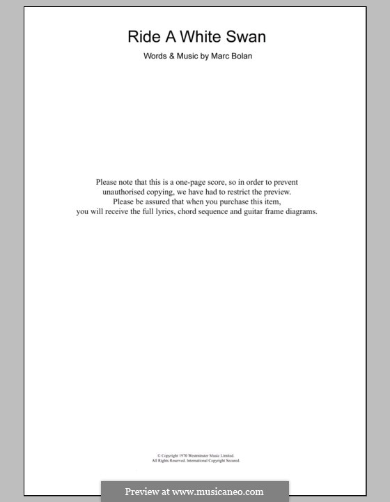 Ride a White Swan (T Rex): Text und Akkorde by Marc Bolan