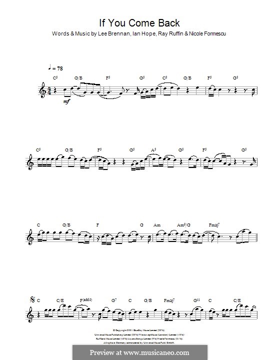 If You Come Back (Blue): Für Flöte by Ian Hope, Lee Brennan, Nicole Formescu, Ray Ruffin