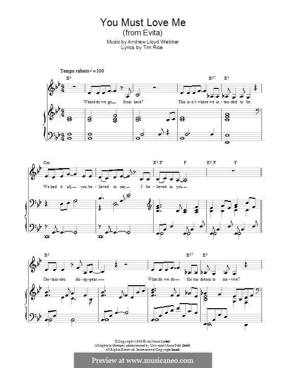 You Must Love Me: Für Stimme und Klavier (oder Gitarre) by Andrew Lloyd Webber