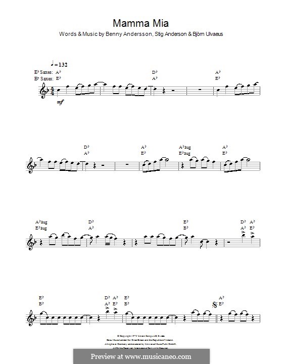 Mamma Mia (ABBA): Für Saxophon by Benny Andersson, Björn Ulvaeus, Stig Anderson