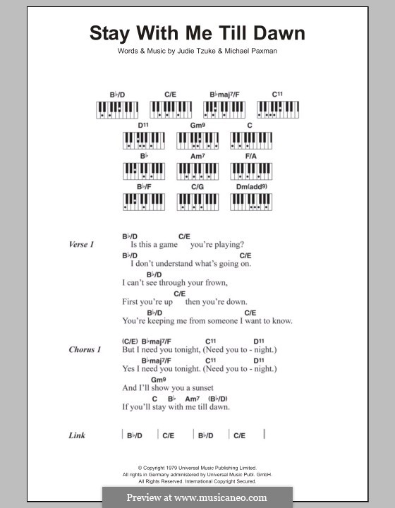 Stay with Me Till Dawn: Text und Akkorde für Klavier by Judie Tzuke, Michael Paxman