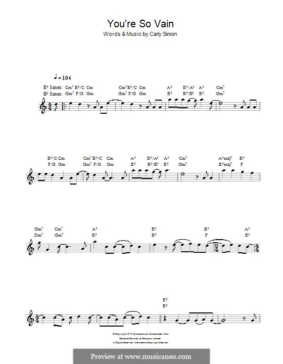 You're So Vain: Für Saxophon by Carly Simon