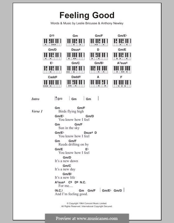 Feeling Good: Text und Akkorde für Klavier by Anthony Newley, Leslie Bricusse