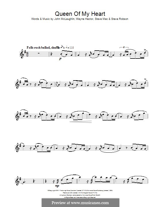 Queen of My Heart (Westlife): Für Altsaxophon by John McLaughlin, Steve Mac, Steve Robson, Wayne Anthony Hector