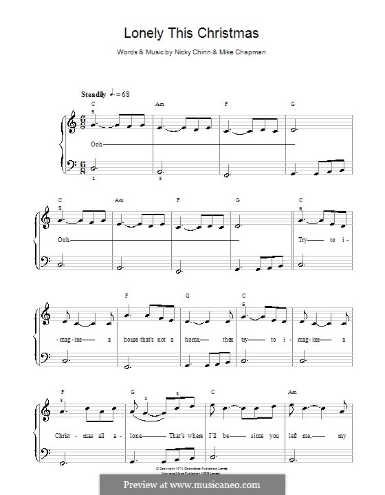 Lonely This Christmas (Mud): Für Klavier, leicht by Mike Chapman, Nicky Chinn