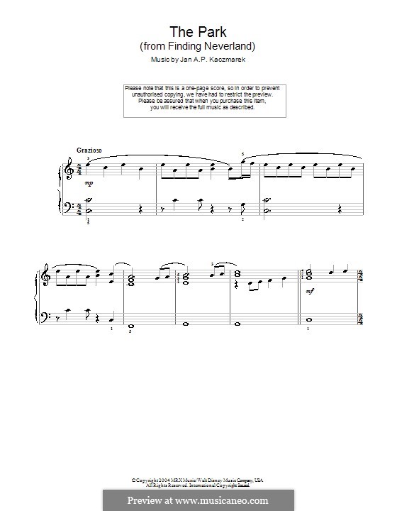 The Park (from Finding Neverland): Für Klavier, leicht by Jan A.P. Kaczmarek