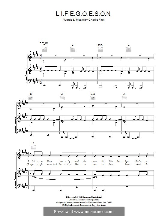 L.I.F.E.G.O.E.S.O.N. (Noah and The Whale): Für Stimme und Klavier (oder Gitarre) by Charlie Fink