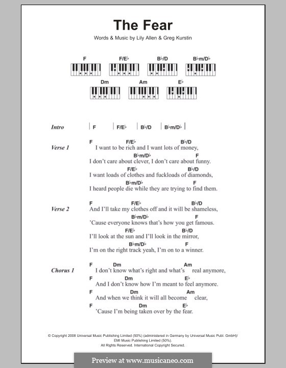 The Fear: Text und Akkorde für Klavier by Greg Kurstin, Lily Allen