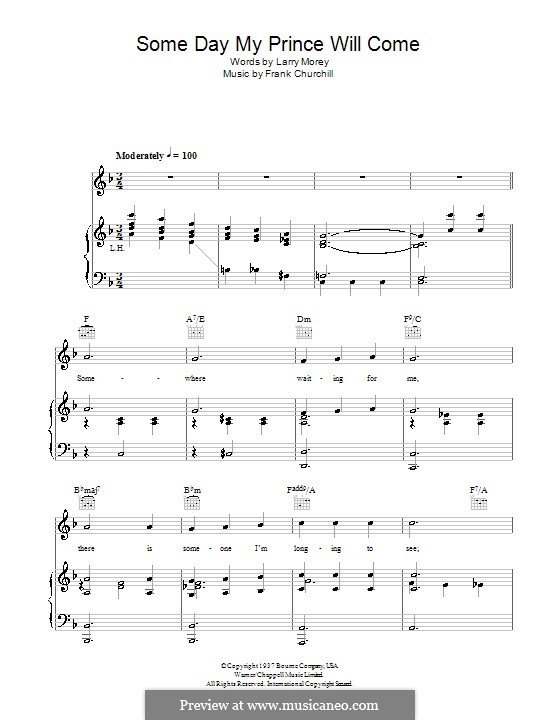 Some Day My Prince Will Come (from Snow White and The Seven Dwarfs): Für Stimme und Klavier (oder Gitarre) by Frank Churchill