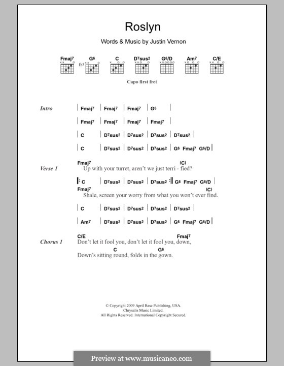 Roslyn (Bon Iver & St. Vincent): Text und Akkorde by Justin Vernon