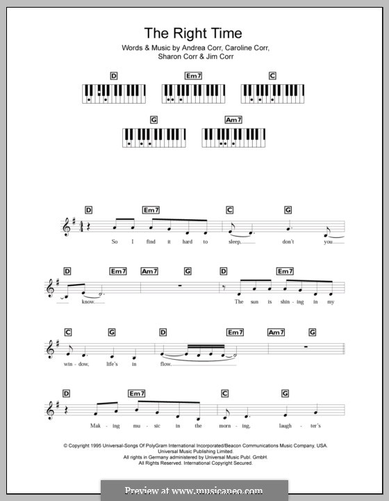 The Right Time (The Corrs): Für Keyboard by Andrea Corr, Caroline Corr, Jim Corr, Sharon Corr