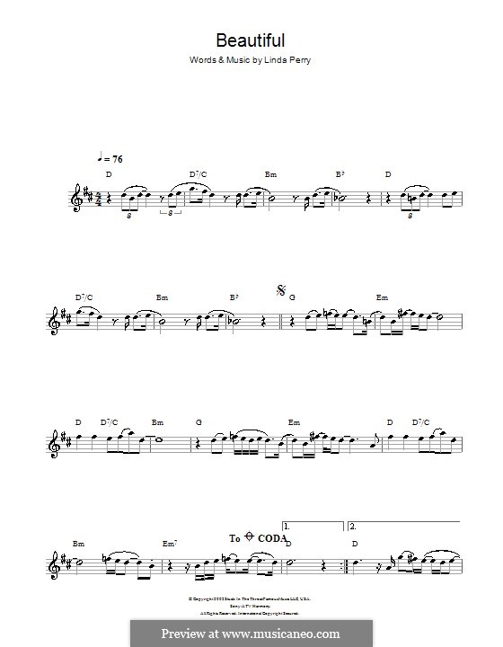Beautifull (Christina Aguilera & Beverly McClellan): Für Flöte by Linda Perry