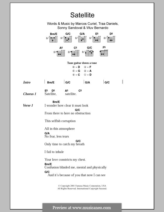 Satellite (P.O.D.): Text und Akkorde by Sonny Sandoval, Traa Daniels, Wuv Bernardo, Marcos Curiel