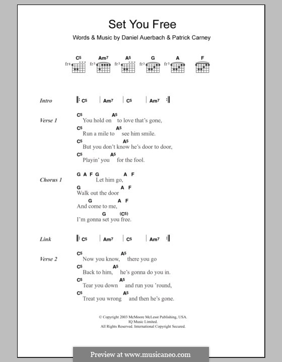 Set You Free (The Black Keys): Text und Akkorde by Daniel Auerbach, Patrick Carney