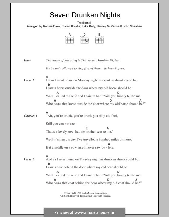 Seven Drunken Nights: Text und Akkorde by folklore