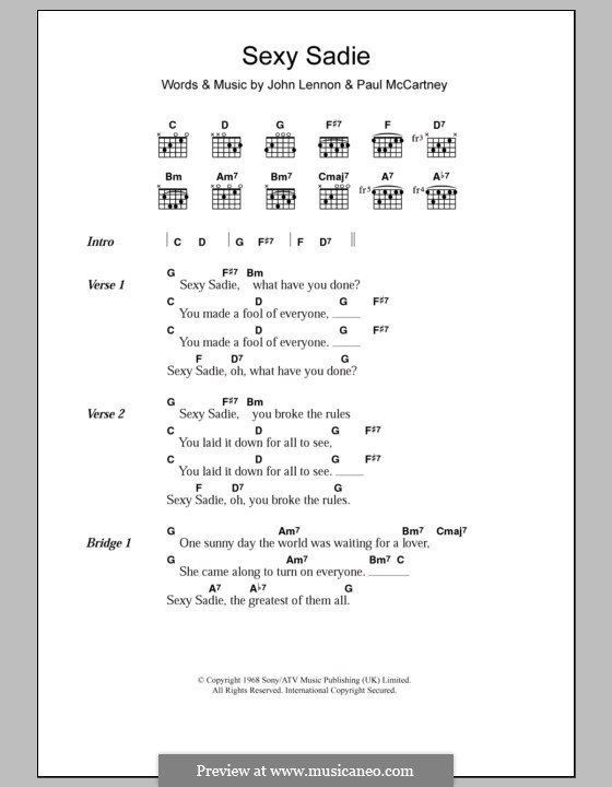 Sexy Sadie (The Beatles): Text und Akkorde by John Lennon, Paul McCartney