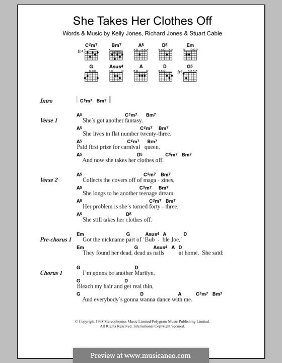 She Takes Her Clothes Off (Stereophonics): Text und Akkorde by Kelly Jones, Richard Jones, Stuart Cable