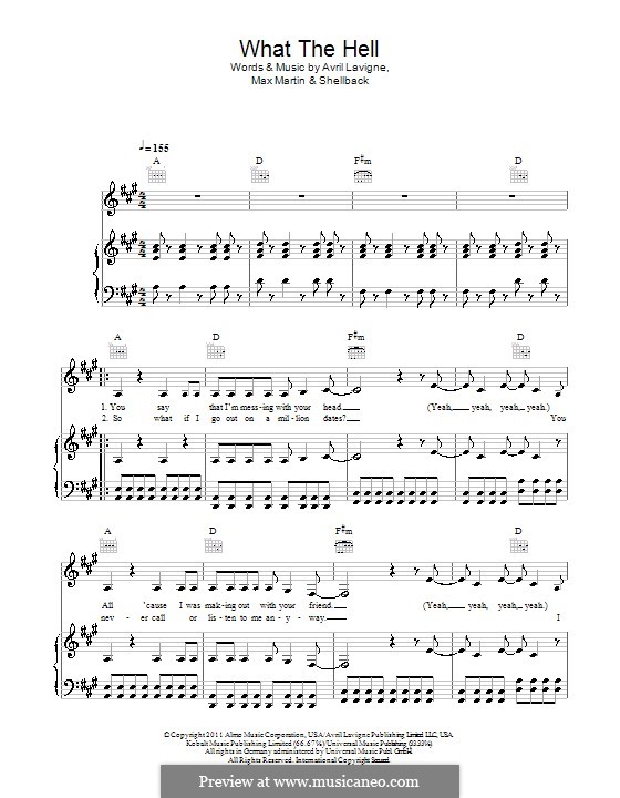 What the Hell: Für Stimme und Klavier (oder Gitarre) by Shellback, Avril Lavigne, Max Martin