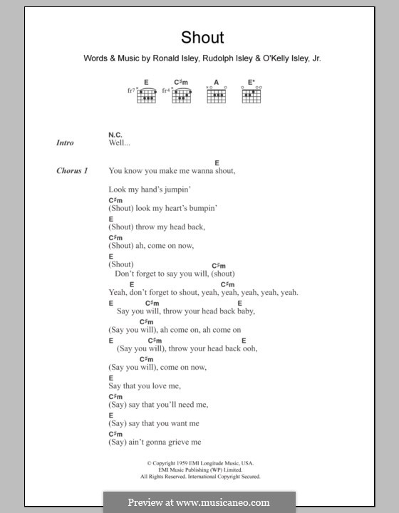 Shout (The Isley Brothers): Text und Akkorde by O'Kelly Isley, Ronald Isley, Rudolph Isley