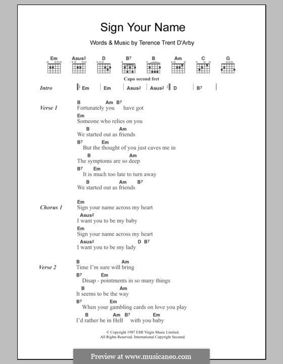 Sign Your Name: Text und Akkorde by Terence Trent D'Arby