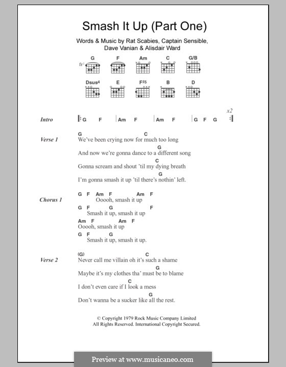 Smash It Up (The Damned): Part I, lyrics and chords by Alisdair Ward, Captain Sensible, Dave Vanian, Rat Scabies