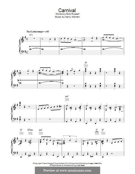 Carnival: Für Stimme und Klavier (oder Gitarre) by Harry Warren