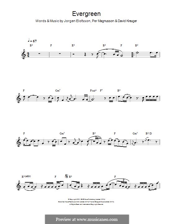 Evergreen (Westlife): Für Klarinette by David Kreuger, Jörgen Kjell Elofsson, Per Magnusson